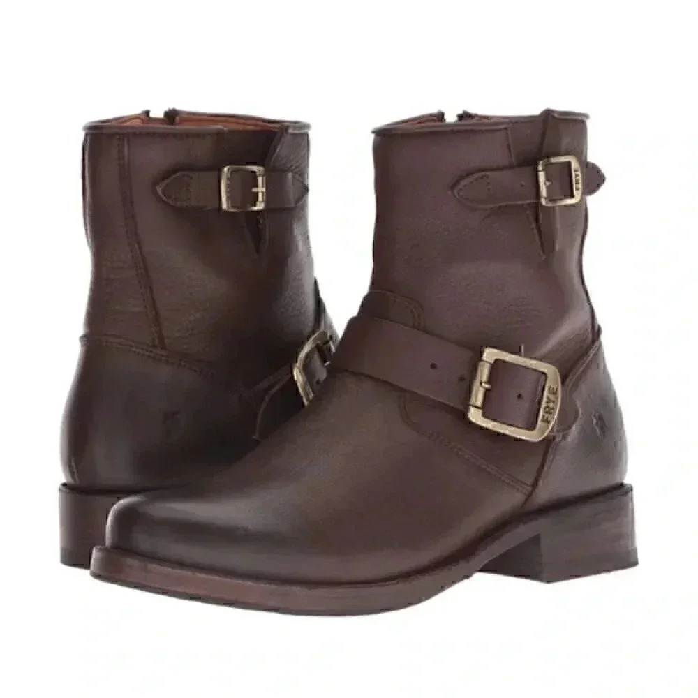 Frye Vicky Belt Buckle Leather Combat Ankle Boot - Picture 4 of 13